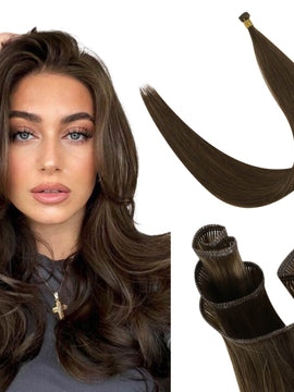 Invisible Weft Hair Extensions Genius Weft Vigin Human Hair Dark Brown #4