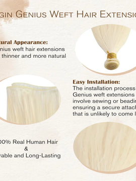 Genius Weft Hair Extensions Best Virgin Hair 100% Real Human Hair Blonde #1000