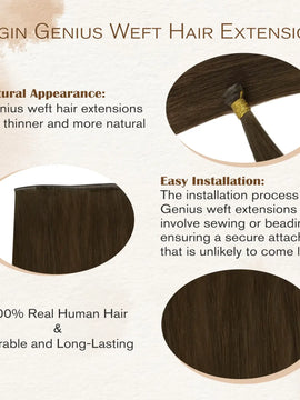 Invisible Weft Hair Extensions Genius Weft Vigin Human Hair Dark Brown #4