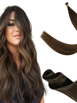 Best Weft Hair Genius Weft Virgin Human Hair Balayage Dark Brown with Brown Highlights#DU