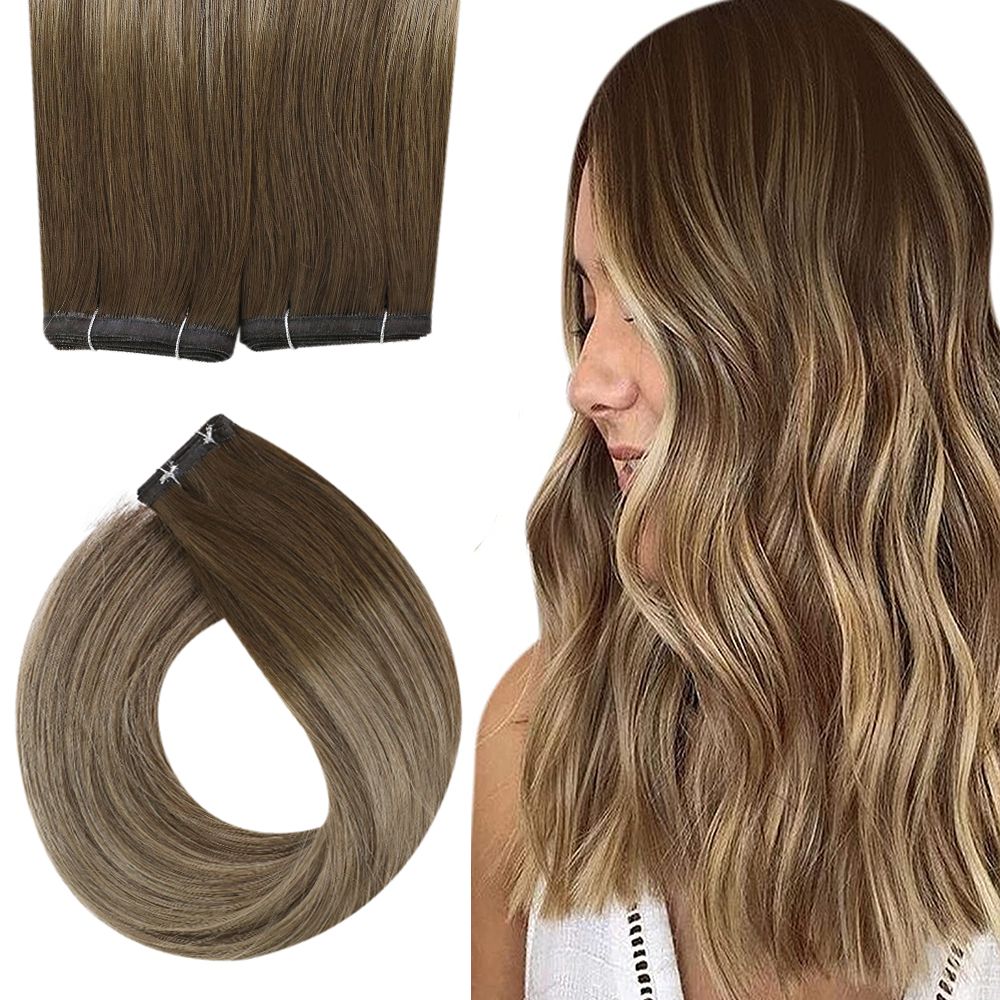 seamless hair weft Flat hair extensions silk flat hair weft wefts of hair flat weft hair extensions