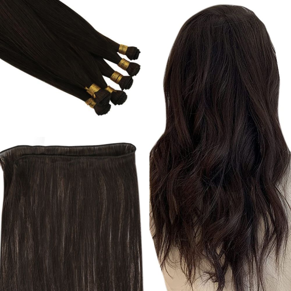 Hand Tied Weft Virgin Hair Darkest Brown Hand Tied Weft Hand Tied Weft Extensions Sew in hair extensions