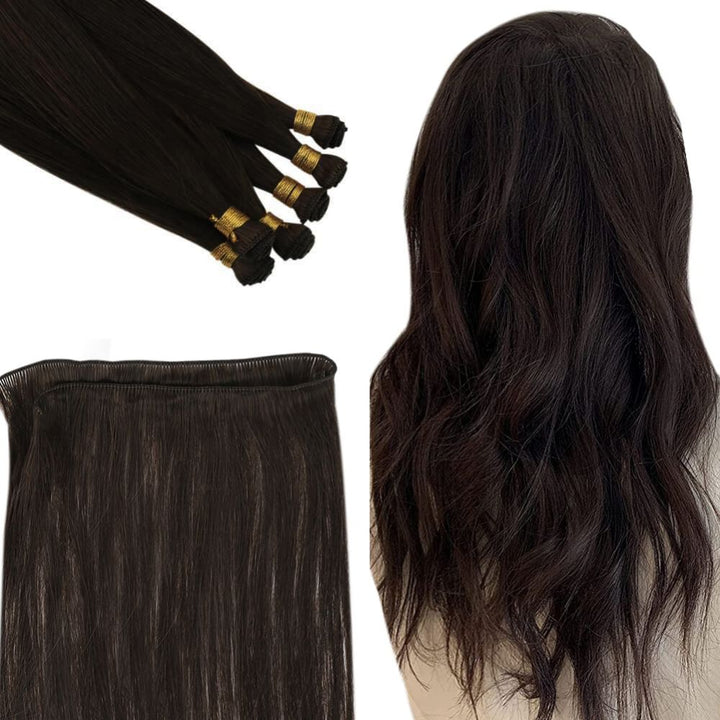 Hand Tied Weft Virgin Hair Darkest Brown Hand Tied Weft Hand Tied Weft Extensions Sew in hair extensions