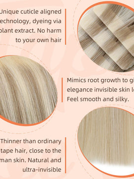 100% Human Hair Tape Balayage Blonde to Blonde Highlights Virgin Injection Tape #18/22/60