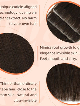 Tape in Permanent Hair Extensions Professional Virgin Hair Injection Tape Dark Brown Raw #4