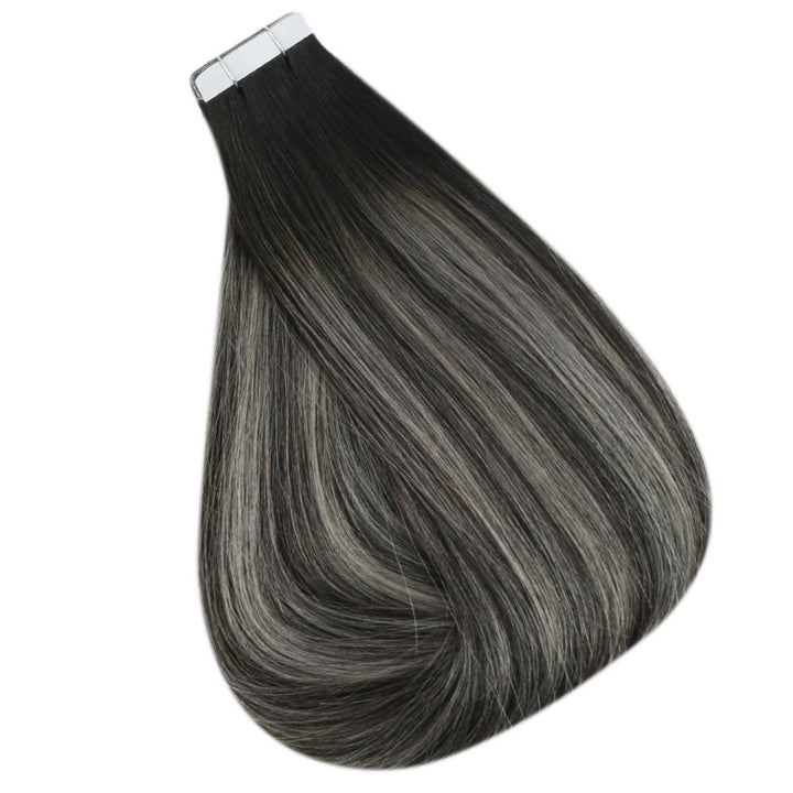 Tape in Hair Extensions Remy Human Hair Balayage Highlights #1B/Silver/1B |Easyouth