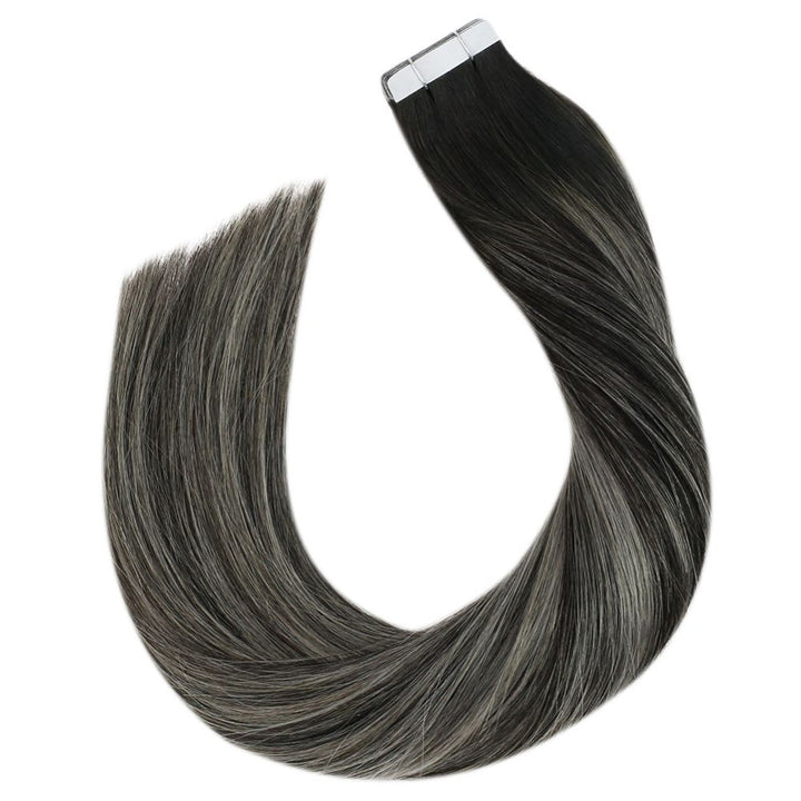 Tape in Hair Extensions Remy Human Hair Balayage Highlights #1B/Silver/1B |Easyouth