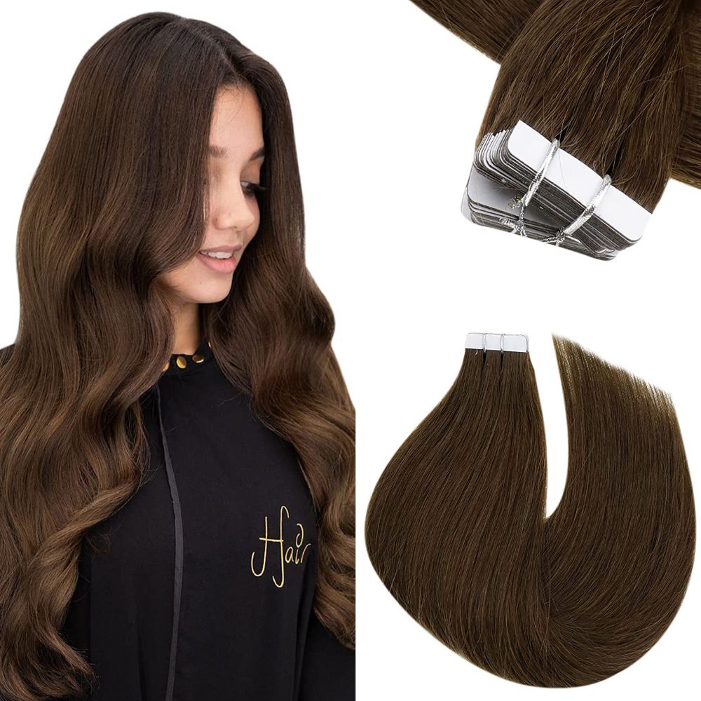 Tape in Hair Extensions Remy Human Hair Dark Brown #4 |Easyouth