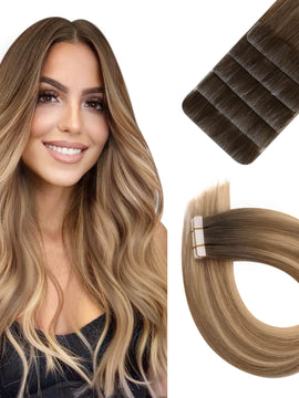 [New]Invisible Tape In Hair Extensions Best Hair Extensions For Fine Hair Virgin Injection Brown#2/4/27