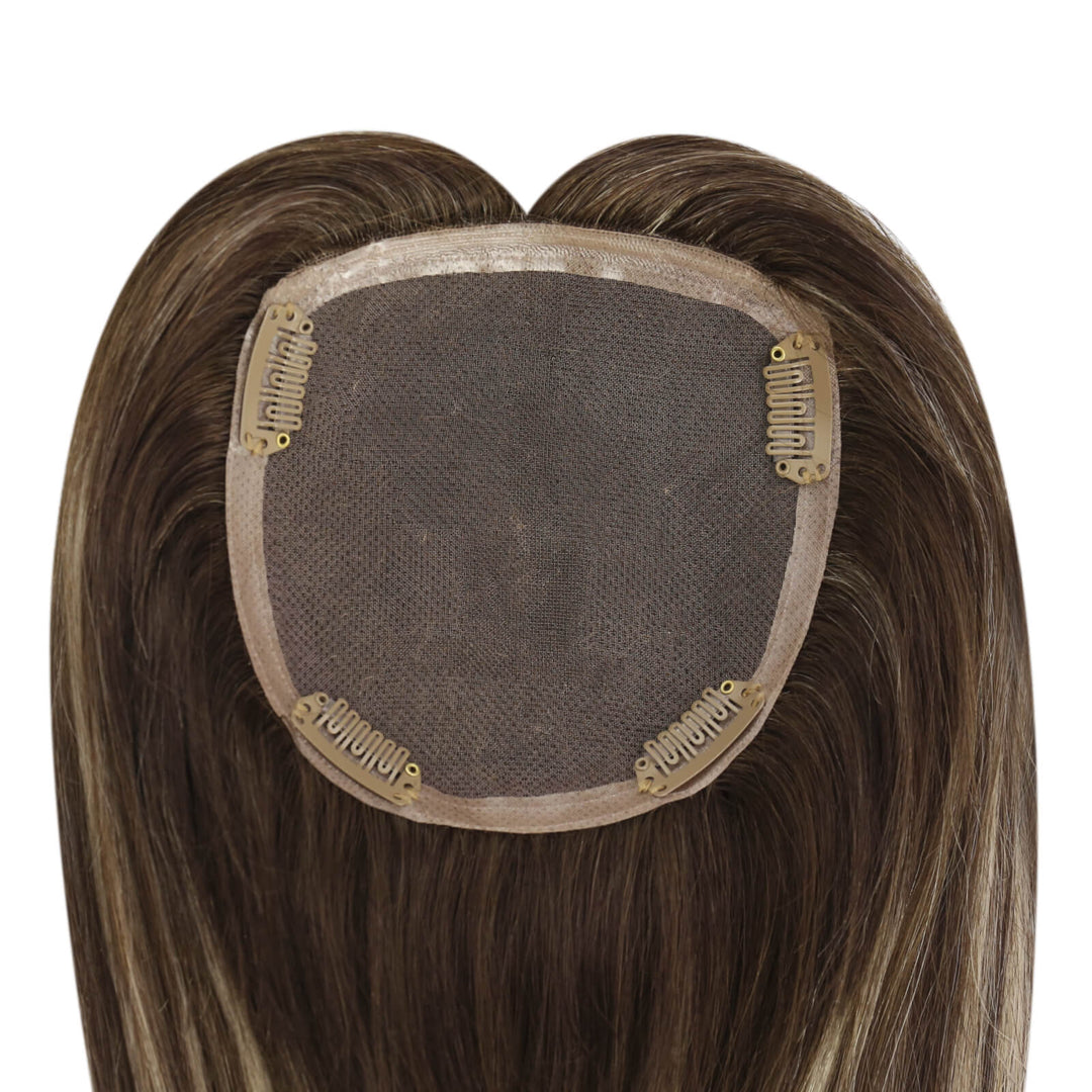 Toppers Hair Pieces 13*13cm Remy Human Hair Balayage Brown 4/27/4 |Easyouth