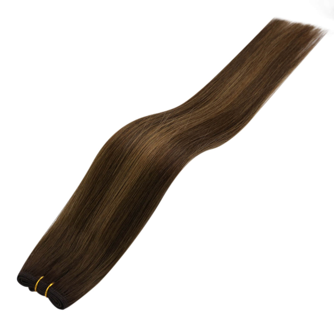 [NEW]Weft Human Hair Extensions Virgin Hair Balayage Brown #DU |Easyouth