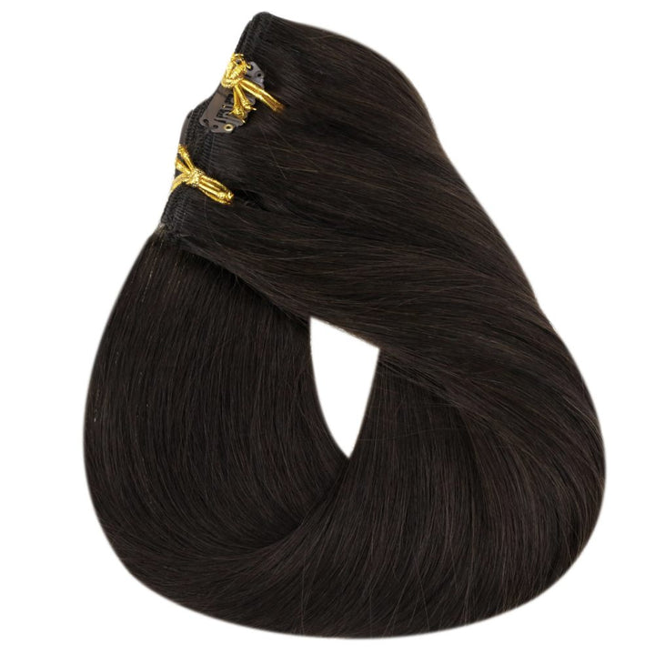 Clip in Hair Extensions Remy Human Hair Darkest Brown #2 |Easyouth