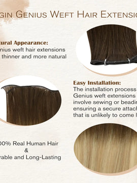 High Quality Hair Weft Genius Extensions Virgin Hair Balayage Brown#3/8/22 Easyouth