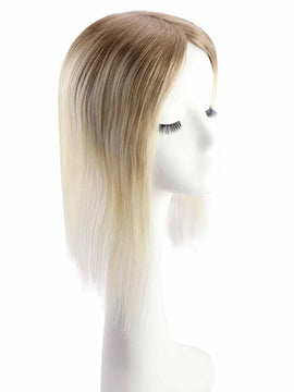 Toppers Hair Pieces 3*5inch Remy Human Hair Ombre Brown to Blonde #10t/613 |Easyouth