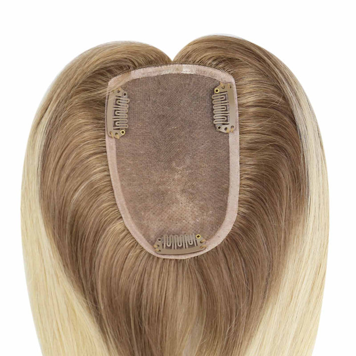 Toppers Hair Pieces 3*5inch Remy Human Hair Ombre Brown to Blonde #10t/613 |Easyouth