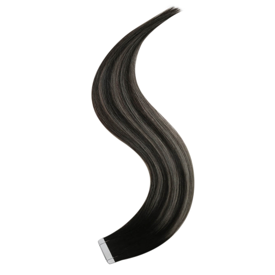 [NEW] Tape in Extensions Virgin Human Hair Black with Silver #1B/SILVER/1B |Easyouth