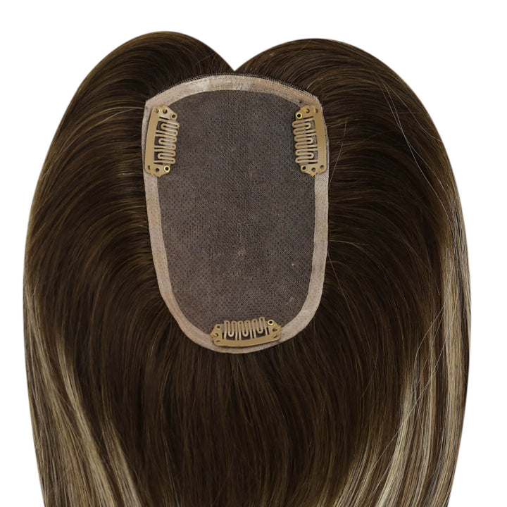 Toppers Hair Pieces 3*5 Inch Remy Human Hair Balayage Brown #4/27/4 |Easyouth