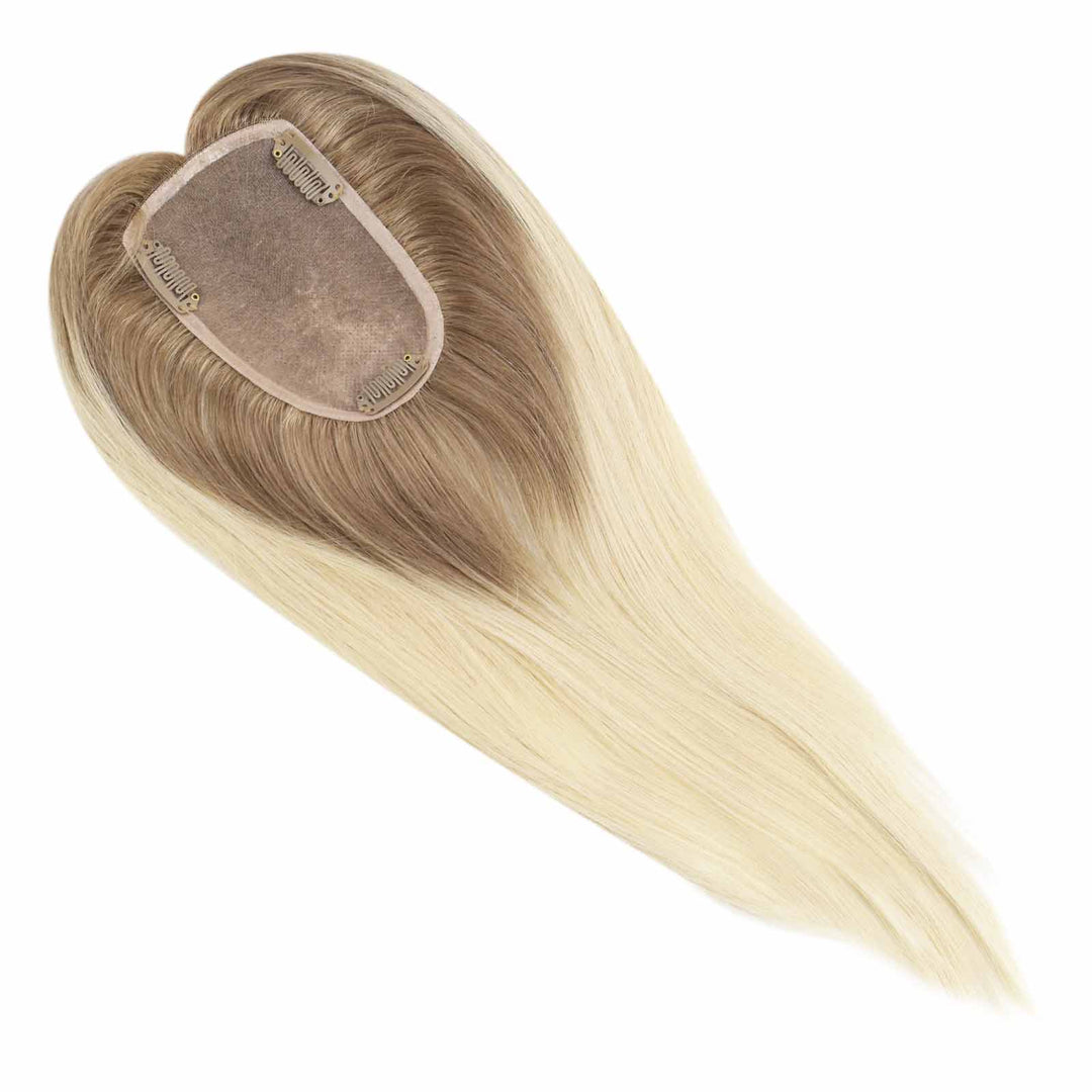 Toppers Hair Pieces 3*5inch Remy Human Hair Ombre Brown to Blonde #10t/613 |Easyouth