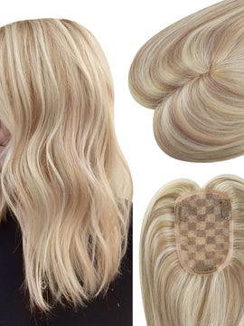 Toppers Hair Pieces 3*5inch Remy Human Hair Highlighted Blonde #P18/613 |Easyouth