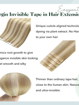 [New]Best Tape In Hair Extensions On Short Hair Virgin Injection Top Hair Blonde #P16/22