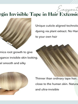 [New]Invisible Hair Extensions For Thin Hair Balayage Hair Extensions Virgin Injection Hair #18/18/613