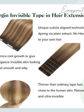 [New]Invisible Tape In Hair Extensions Best Hair Extensions For Fine Hair Virgin Injection Brown#2/4/27