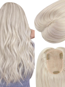 Toppers Hair Pieces 3*5inch Remy Human Hair Platinum Blonde #60 |Easyouth