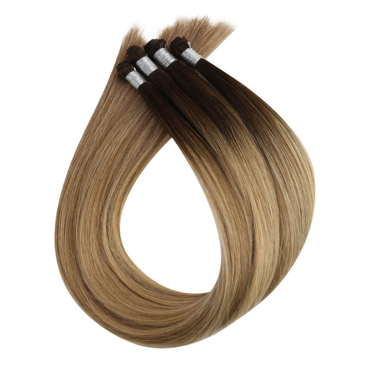 [NEW]Hand Tied Weft Human Bundles Virgin Hair Balayage Brown #3/8/22 |Easyouth