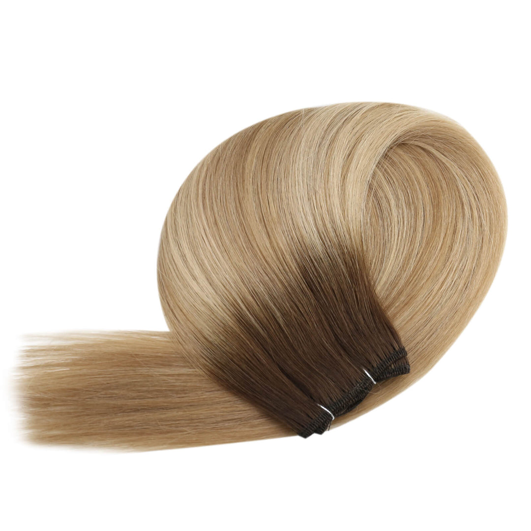 [NEW]Weft Human Hair Extensions Virgin Hair Balayage Brown #3/8/22 |Easyouth