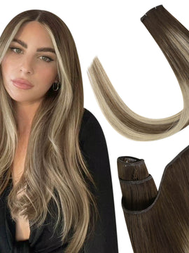 [New Color] Virgin Hair Invisible Genius Weft Hair Extensions Balayage Brown with Blonde #4/8/4/22/800