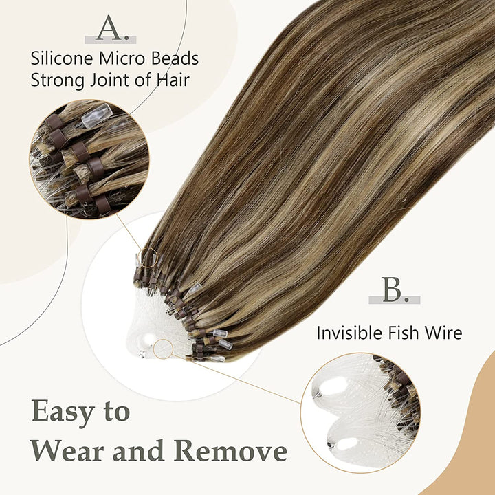 Micro Ring Human Hair Extensions  #4/27|Easyouth