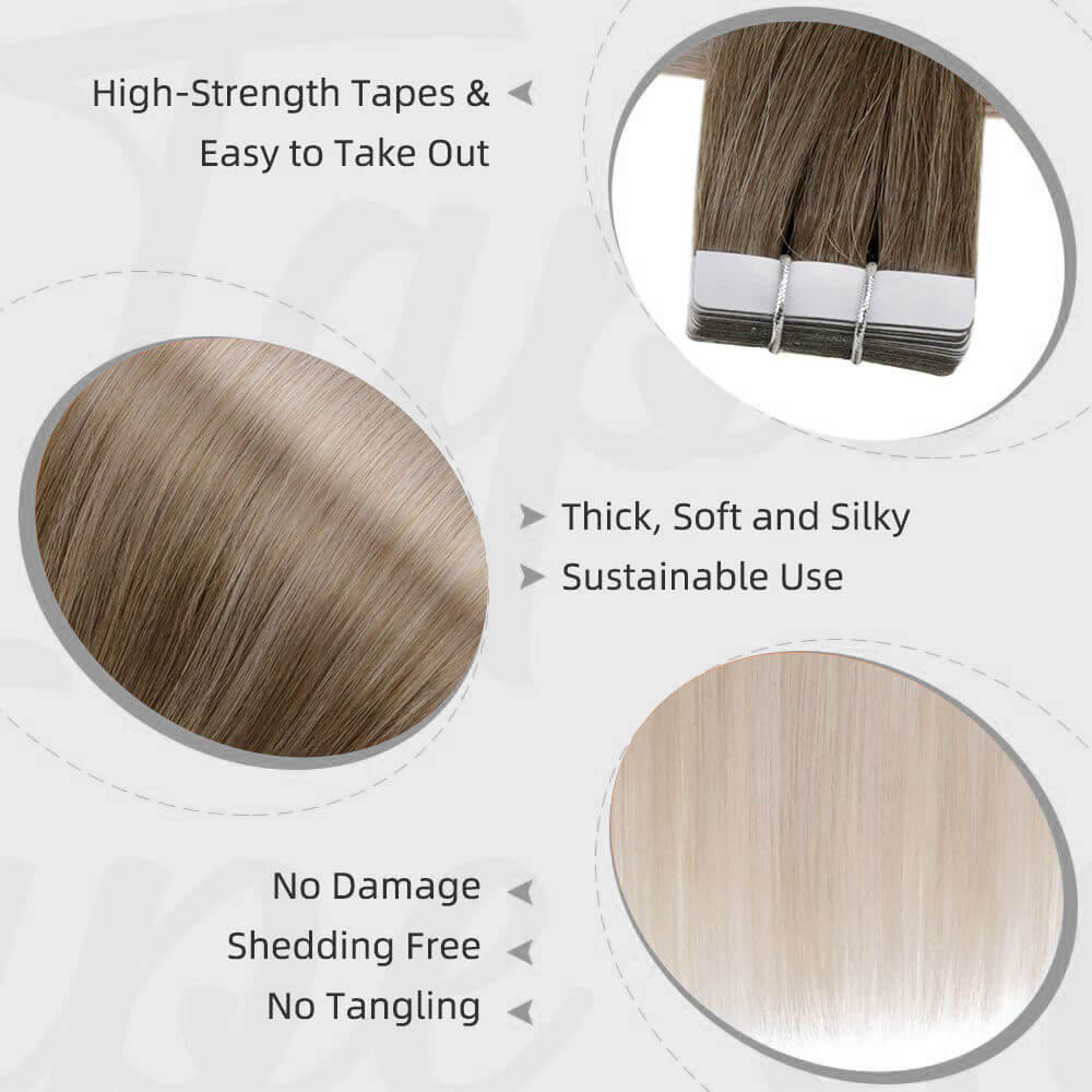 Tape in Hair Extensions Remy Human Hair Balayage #8/60/18 |Easyouth