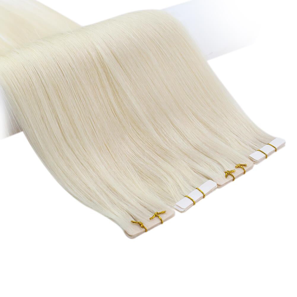 Injection Tape in Hair Extensions Human Hair Platinum Blonde #60