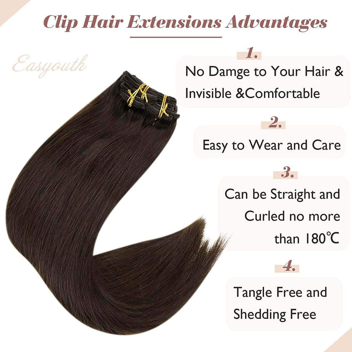 real hair clip in extensions dark brown