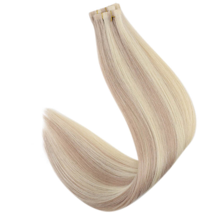 ash blonde highlight blonde hair extensions tape in