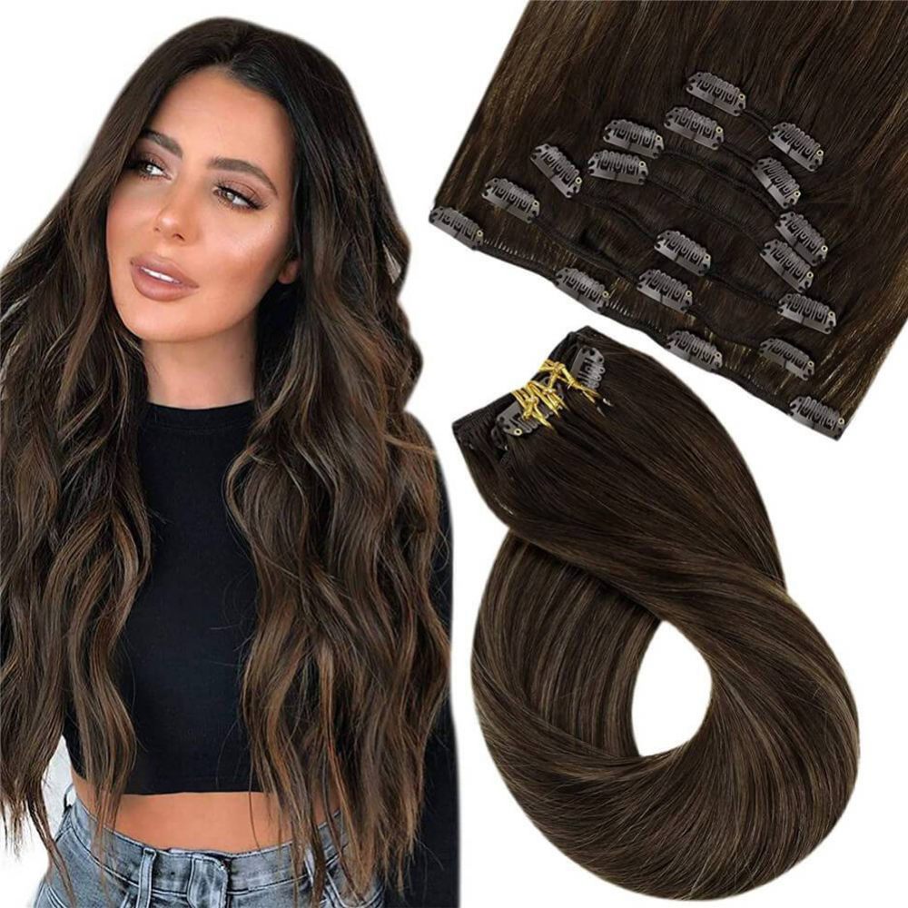 brown clip in extensions human hair