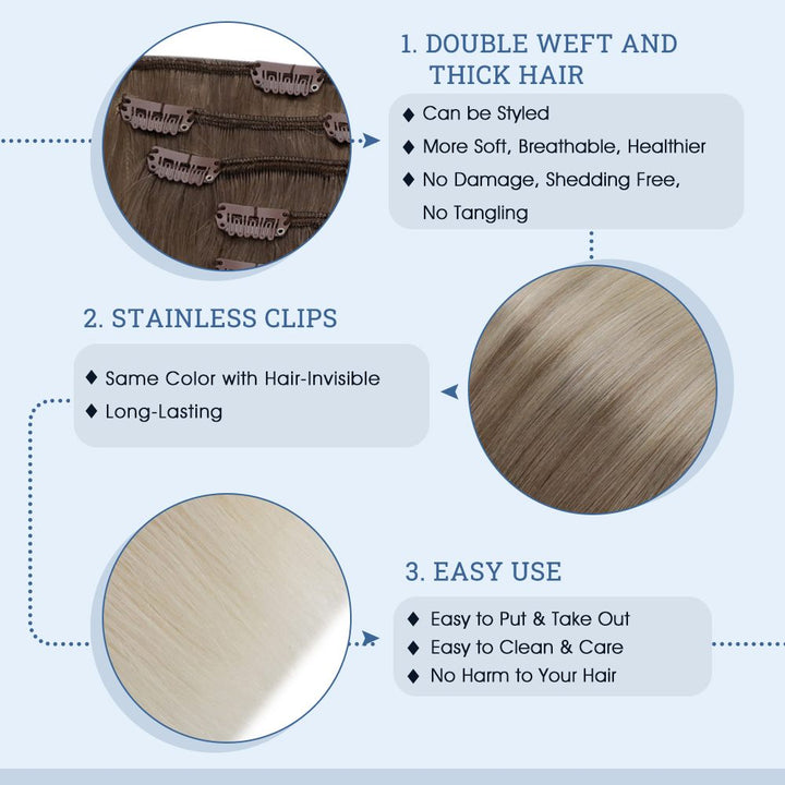 100% real human hair clip in extensions