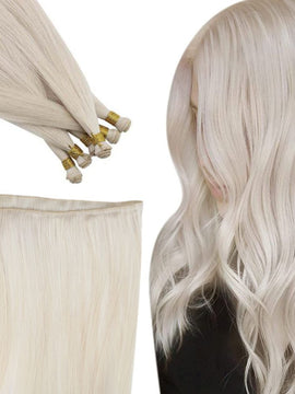 Hand Tied Weft Human Bundles Virgin Hair Extensions Ice Blonde #1000 |Easyouth