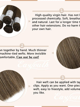 Hand Tied Weft Human Bundles Virgin Hair Balayage Highlights #4/27/4 |Easyouth