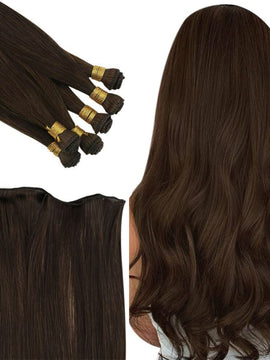 Hand Tied Weft Human Bundles Virgin Hair Extensions Dark Brown #4 |Easyouth