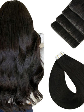 Black Tape in Hair Extensions for thin Hair 100% Real Human Hair Virgin Injection Human#1B