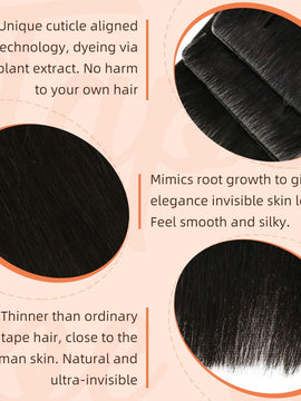 Black Tape in Hair Extensions for thin Hair 100% Real Human Hair Virgin Injection Human#1B