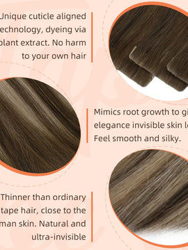 Tape Hair Extensions Virgin Human Hair Injection Seamless Easyouth 100 Real Human Hair#4/27/4