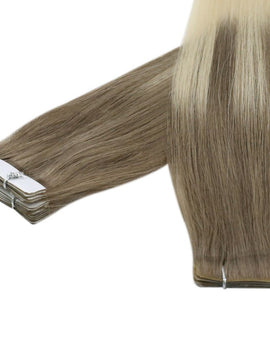 Brown with Blonde Best Tape in Hair Extensions Real Virgin Human Tape Hair Extensions #Ba8/60