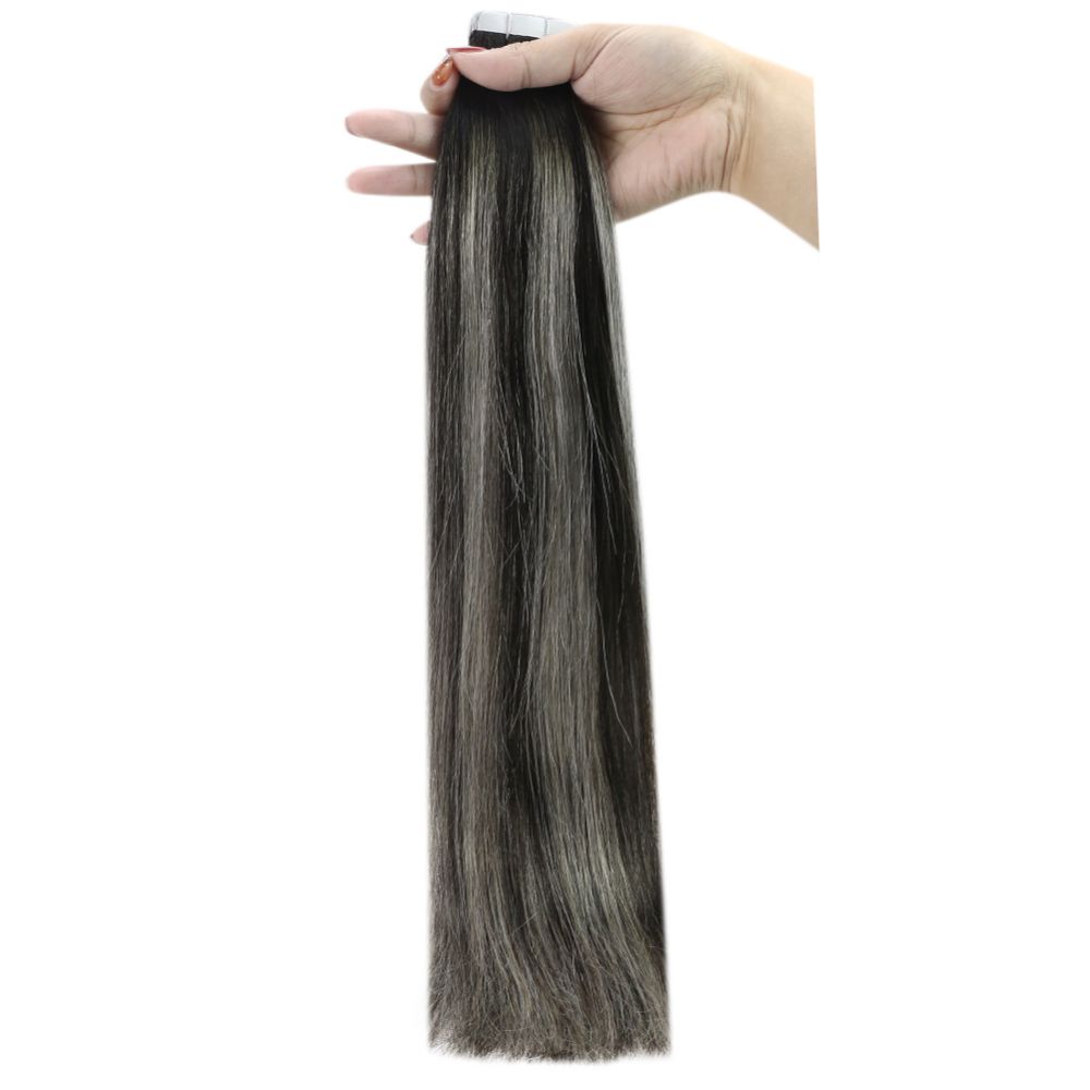 Tape in Hair Extensions Remy Human Hair Balayage Highlights #1B/Silver/1B |Easyouth