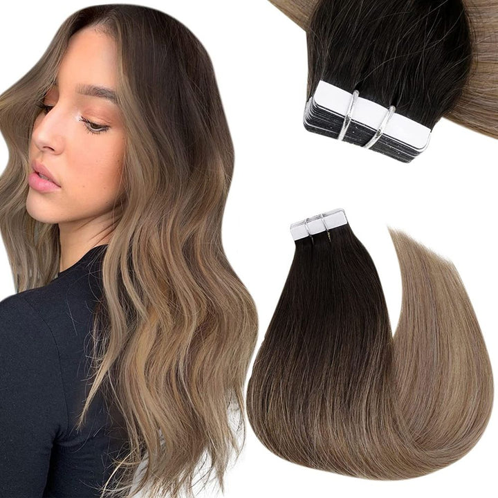 Tape in Hair Extensions Remy Human Hair Balayage #2/6/18 |Easyouth