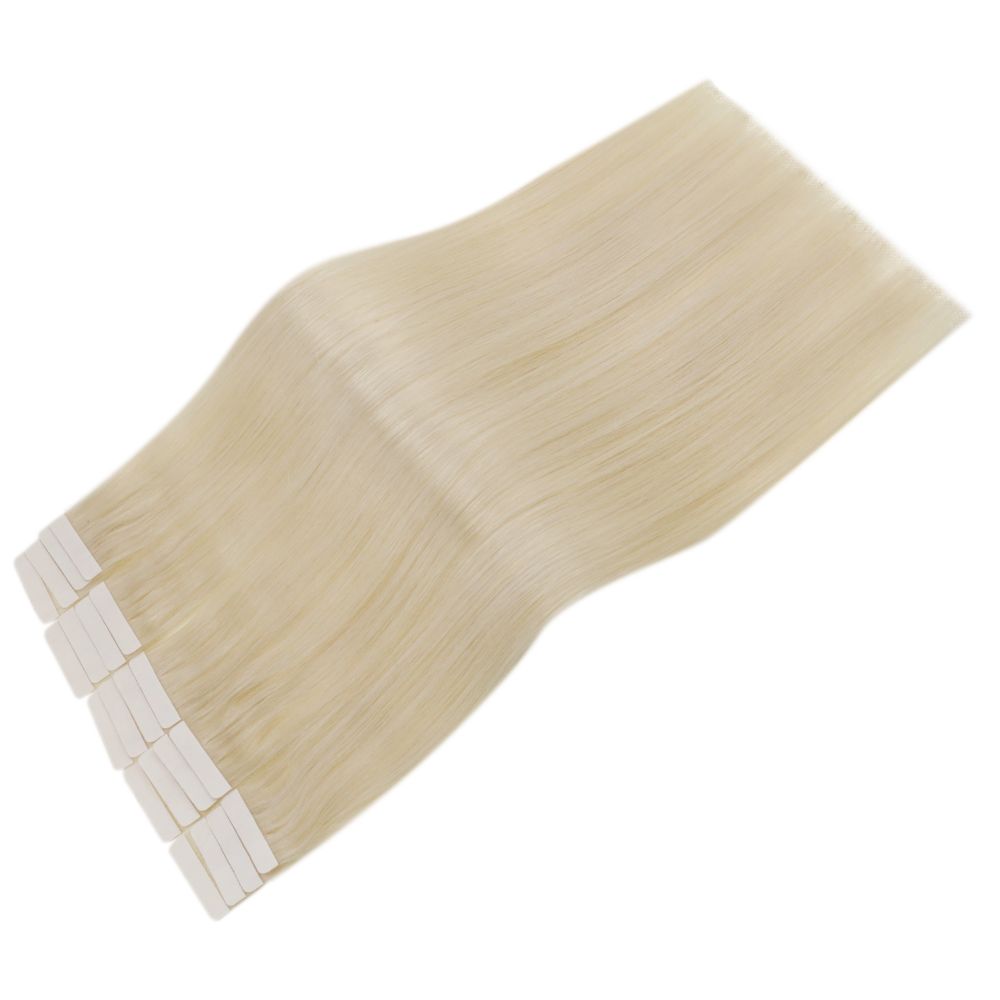 Long Tape in Hair Extensions Remy Human Hair Platinum Blonde