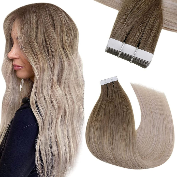 Tape in Hair Extensions Remy Human Hair Balayage #8/60/18 |Easyouth