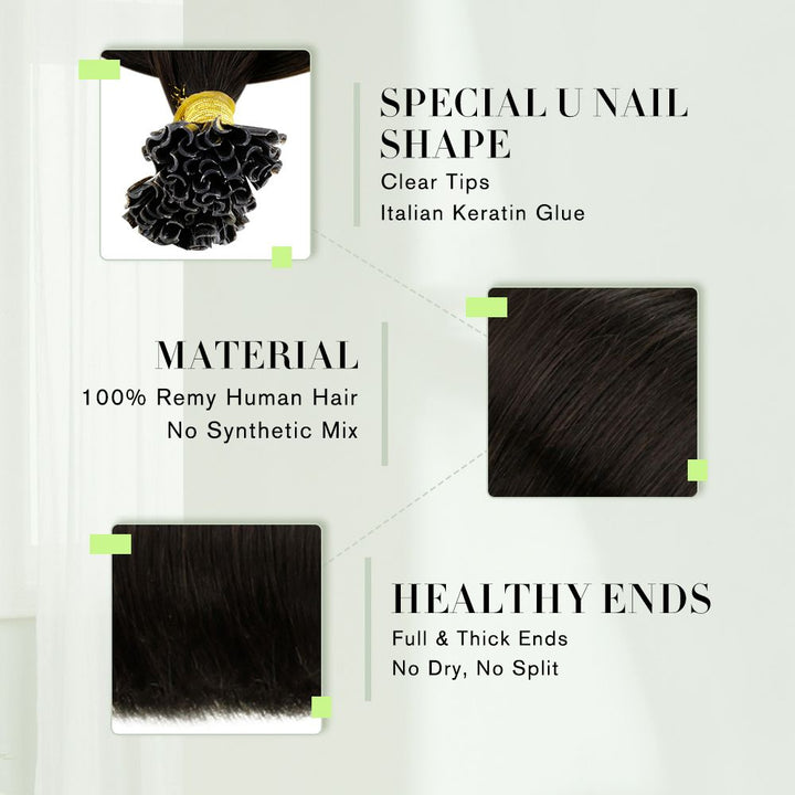 [Final Sale]U Tip Hair Extensions Remy Human Hair Darkest Brown #2