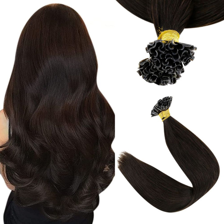 [Final Sale]U Tip Hair Extensions Remy Human Hair Darkest Brown #2